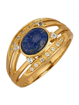 Damenring mit Lapislazuli und Weißtopas Gelbgoldfarben
