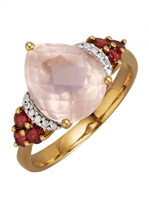 Damenring mit Rosenquarz Gelbgoldfarben