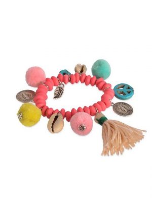 Depot Armband "Kinder-Armband Boho Peace" (Packung, 1 Stück Kinder-Armband), aus Baumwolle, Mischholz, Muscheln, Stein, Zinklegierung, L 15 Zentimeter