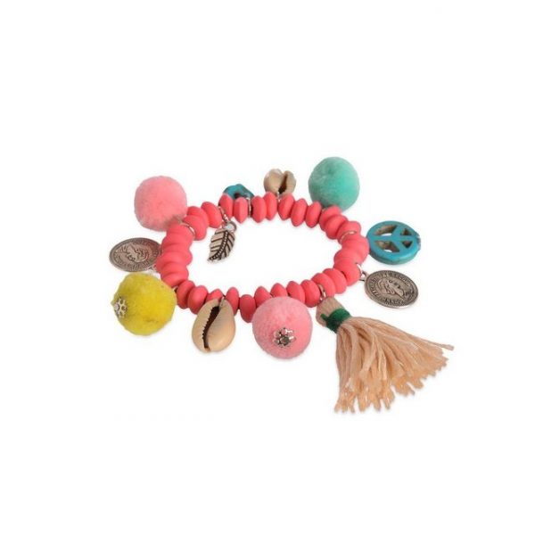 Depot Armband "Kinder-Armband Boho Peace" (Packung, 1 Stück Kinder-Armband), aus Baumwolle, Mischholz, Muscheln, Stein, Zinklegierung, L 15 Zentimeter