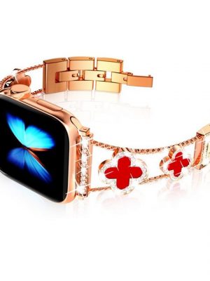 Diida Smartwatch-Armband "Armband, Uhrenarmbänder, für Apple 1-8, Blumel (Roségold+Rot)"