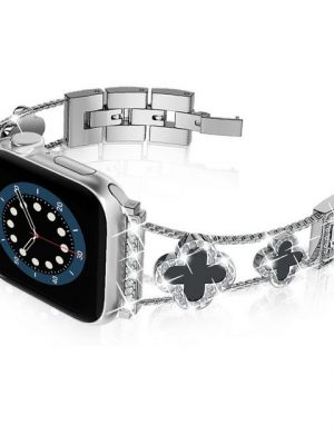 Diida Smartwatch-Armband "Armband, Uhrenarmbänder, für Apple 1-8, Blumel(Silber+Schwarz)"