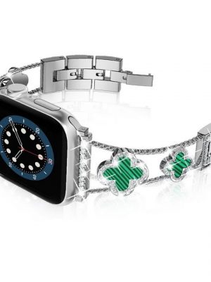Diida Smartwatch-Armband "Uhrenarmbänder,für Apple 1-8,Vierblättrige Blumel(Silber+Grün)"