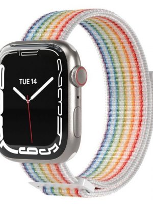 EAZY CASE Uhrenarmband "Nylon Armband für iWatch 8 7 6 5 4 3 2 1 SE Ultra", Ersatzarmband Apple Watch 41mm 40mm 38mm, verstellbares Stoffarmband, Klettverschluss, Sport Loop Herren Damen Uhrenband Nylon Band, Rainbow