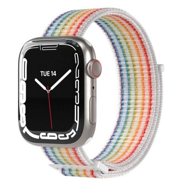 EAZY CASE Uhrenarmband "Nylon Armband für iWatch 8 7 6 5 4 3 2 1 SE Ultra", Ersatzarmband Apple Watch 49mm 45mm 44mm 42mm, verstellbares Stoffarmband, Klettverschluss, Sport Loop Herren Damen Uhrenband Nylon Band, Rainbow