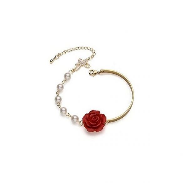 ELIAUK Bettelarmband "Rot Rosen Blumen Armband Barock Gold Perlen Schmetterling Armreif Minimalistische Armband Hand Schmuck Geschenk für Frauen Und Mädchen" (1-tlg)