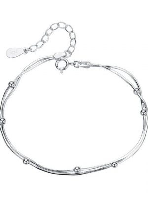 ELIAUK Bettelarmband Set "Kugel Armband Damen 925 Sterling Silber Doppelkettenarmband mit Kugel, 19,5cm verstellbar" (1-tlg)