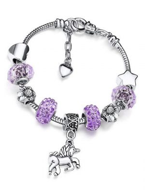 ELIAUK Charm-Armband "Bettelarmband für Mädchen,Rosa Glitzernden Kristall Armband mit Einhorn für 6-12 Jahre Kinder Mädchen Geschenke, Lila 18cm" (1-tlg)