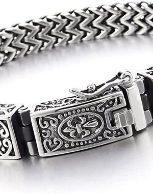 ELIAUK Charm-Armband "Mens Edelstahl Franco Link Panzerkette Armband, Vintage Fleur de Lis Spring Box Verschluss 8,46 Zoll" (1-tlg)