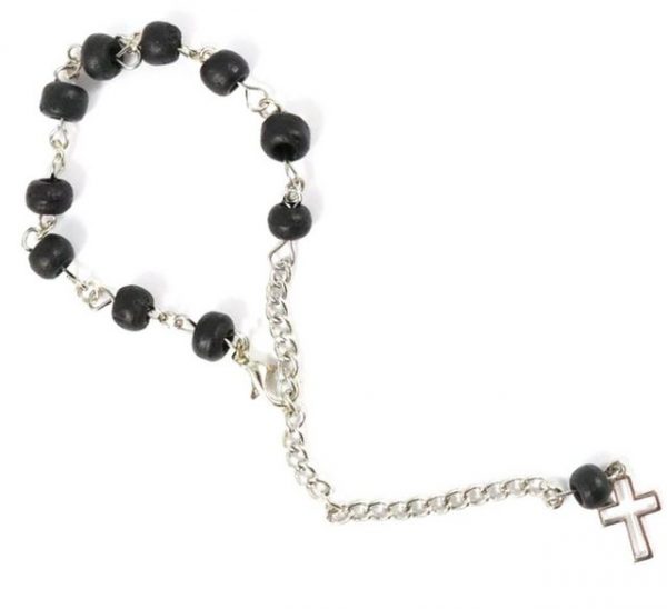 ELLUG Armband "Rosenkranz Armband, religiös 24,5cm mit Holzperlen & Kreuz-Anhänger Taufe Kommunion Kirche"