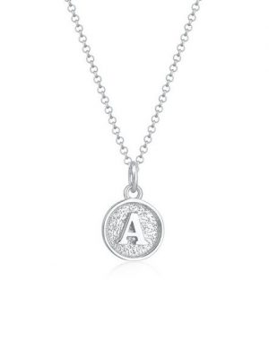 Elli Kette mit Anhänger "Buchstabe A Initialen Vintage Plättchen 925 Silber"