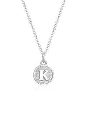 Elli Kette mit Anhänger "Buchstabe K Initialen Vintage Plättchen 925 Silber"