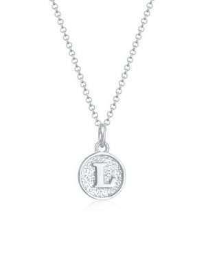 Elli Kette mit Anhänger "Buchstabe L Initialen Vintage Plättchen 925 Silber"