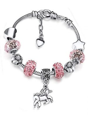 FeelGlad Armband "Einhorn Charm Armband Glänzender Kristall Strass Armreif mit Einhorn Geschenkbox Karten Set für Mädchen Dame" (1-tlg)