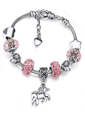 FeelGlad Armband "Einhorn Charm Armband Glänzender Kristall Strass Armreif mit Einhorn Geschenkbox Karten Set für Mädchen Dame" (1-tlg)