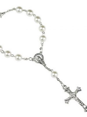 FeelGlad Armband "Katholische Rosenkranz-Armband mit weißen faux Perle Christus das Kreuz Jesus-Armband" (1-tlg)