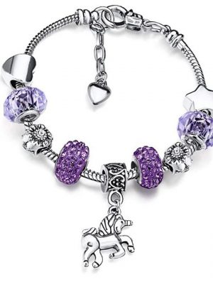 FeelGlad Bettelarmband "Einhorn Charm Armband Glänzender Kristall Strass Armreif mit Einhorn Geschenkbox Karten Set für Mädchen Dame"