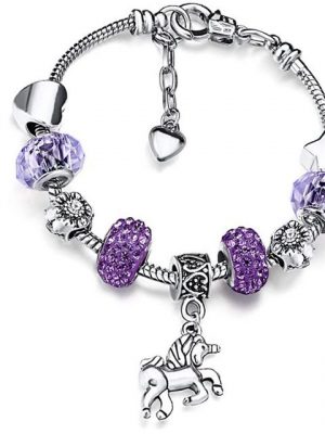 FeelGlad Charm-Armband "Einhorn Charm Armband Glänzender Kristall Strass Armreif mit Einhorn Geschenkbox Karten Set für Mädchen Dame"