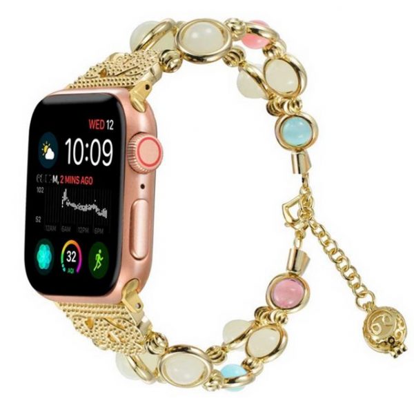 FeelGlad Uhrenarmband "Für Apple Watch Armband 38-40mm/42-44mm, kompatibel mit 5/4/3/2/1 Serie, verstellbares Armband, handgefertigtes leuchtendes Perlen iWatch Armband mit einzelnem Anhänger, geeignet für Frauen/Mädchen."
