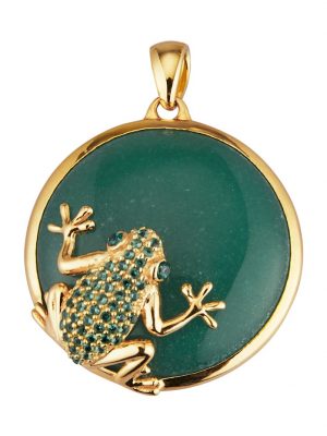Frosch-Anhänger mit Aventurin-Cabochon Gelbgoldfarben