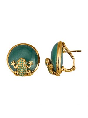 Frosch-Clip-Stecker mit Aventurin-Cabochons Gelbgoldfarben