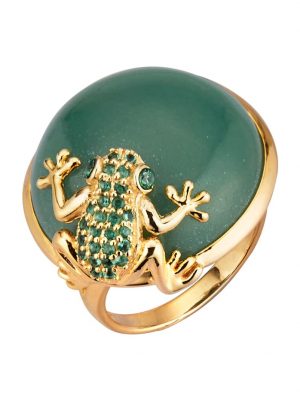 Frosch-Ring mit Aventurin-Cabochon Gelbgoldfarben