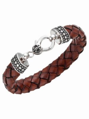 GIORGIO MARTELLO MILANO Armband "mit Ornament, teilweise oxydiert, Leder braun, Silber 925"