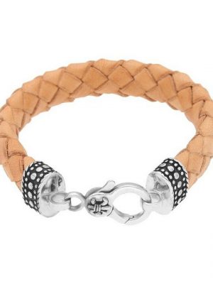 GIORGIO MARTELLO MILANO Armband "mit Ornament, teilweise oxydiert, Leder naturfarben, Silber 925"