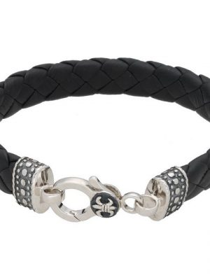 GIORGIO MARTELLO MILANO Armband "mit Ornament, teilweise oxydiert, Leder schwarz, Silber 925"