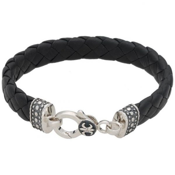 GIORGIO MARTELLO MILANO Armband "mit Ornament, teilweise oxydiert, Leder schwarz, Silber 925"