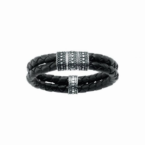 GIORGIO MARTELLO MILANO Armband "mit Ornament, teilweise oxydiert, Leder schwarz, Silber 925"