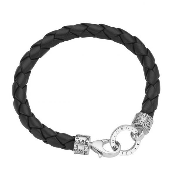 GIORGIO MARTELLO MILANO Armband "mit Ornament, teilweise oxydiert, Leder schwarz, Silber 925"