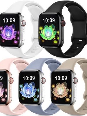 GLiving Smartwatch-Armband "5 Stück Armband Kompatibel mit Apple Watch Armband 38mm 40mm 41mm Damen Herren, Weiche Silikon Ersatz Armband für iWatch Series SE 7 6 5 4 3 2 1"
