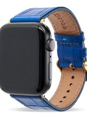 GOLDBLACK Smartwatch-Armband "Apple Watch Armband Croco blau (Adapter gold)"