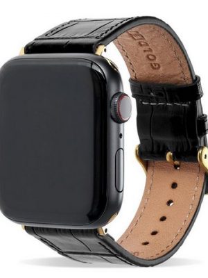 GOLDBLACK Smartwatch-Armband "Apple Watch Armband Croco schwarz (Adapter gold)"