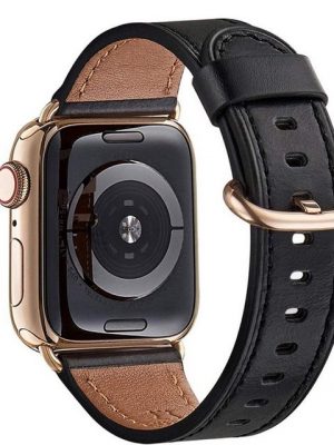 GelldG Smartwatch-Armband "Armband Kompatibel für iWatch 38mm 40mm, Lederband Ersatzband mit Edelstahl-Verschluss Kompatibel für Serie 7/6/5/4/3/2/1/SE (Rosa)"