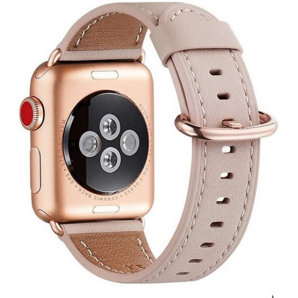 GelldG Smartwatch-Armband "Armband Kompatibel für iWatch 38mm 40mm, Lederband Ersatzband mit Edelstahl-Verschluss Kompatibel für Serie 7/6/5/4/3/2/1/SE (Rosa)"