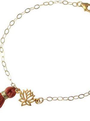 Gemshine Charm-Armband "Lotus Blume, Rotbraune Quaste", Made in Spain