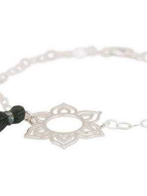 Gemshine Charm-Armband "Mandala Lotus Blume mit grauer Quaste", Made in Spain