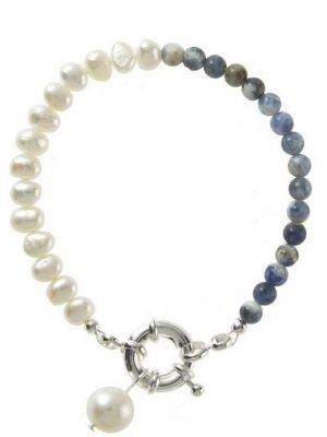 Gemshine Charm-Armband "Zuchtperlen und Lapis Lazuli", Made in Germany