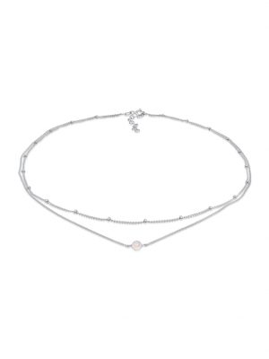 Halskette Choker Layer Look Kugelkette Rosenquarz 925 Silber Elli Silber