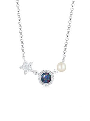 Halskette Stern Opal Perle Kristalle 925 Silber Nenalina Silber