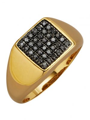 Herrenring mit schwarzen (beh.) Brillanten Diemer Gelbgold