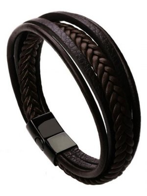 Housruse Armband "Herrenarmband Edelstahl Echtlederarmband Naturstein geflochten mit Magnetverschluss" (1-tlg)