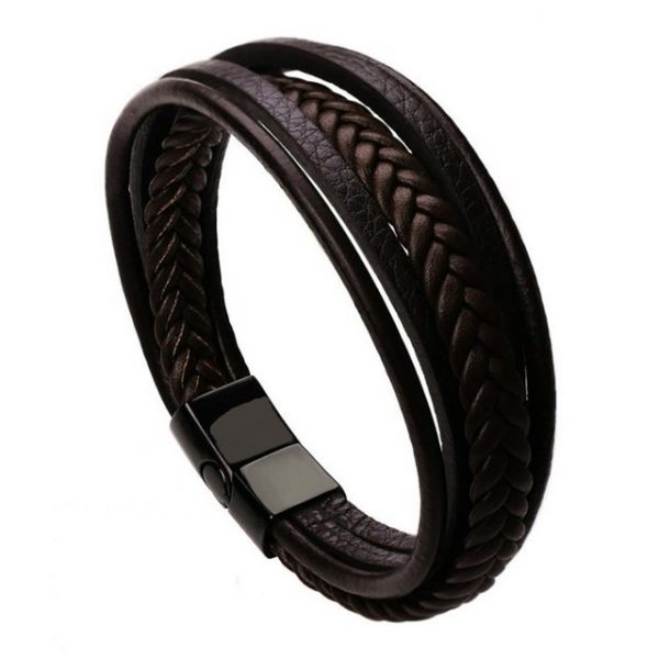 Housruse Armband "Herrenarmband Edelstahl Echtlederarmband Naturstein geflochten mit Magnetverschluss" (1-tlg)