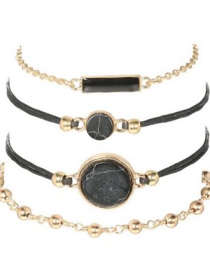 Housruse Armband Set "Layered Kristall Armbänder Set Naturstein Gold Perlen Armband Fashion Party Verstellbare Handkette für Frauen und Mädchen (4 Stück)"