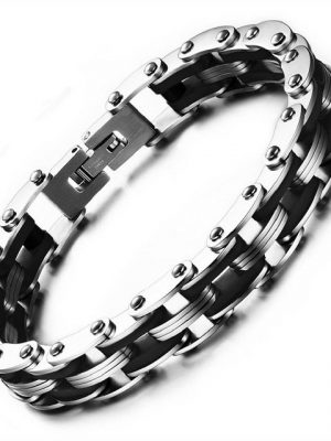 Housruse Bettelarmband "Armband,Edelstahl Rückseite Silikon Motorrad Fahrrad Kettenglied Armband Gothic"