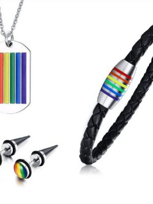 Housruse Bettelarmband Set "Charm Armband Set,Regenbogen-Schmuck-Set mit 4 Armbändern, Ohrringen, Halsketten aus Edelstahl"