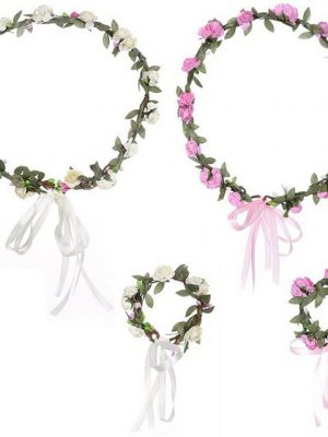Housruse Haarreif "Blume Hoop Tag Hochzeit Stirnband Kinder Kranz Armband (Weiß + Rosa)"