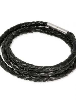 IMPPAC Silberarmband "SMLA13XX IMPPAC Leder Armband geflochten schwarz" (Armband), Armbänder (geflochten dreifach) inklusive Verschluss ca. 63cm, 925 Sterling Silber, Farbe: schwarz